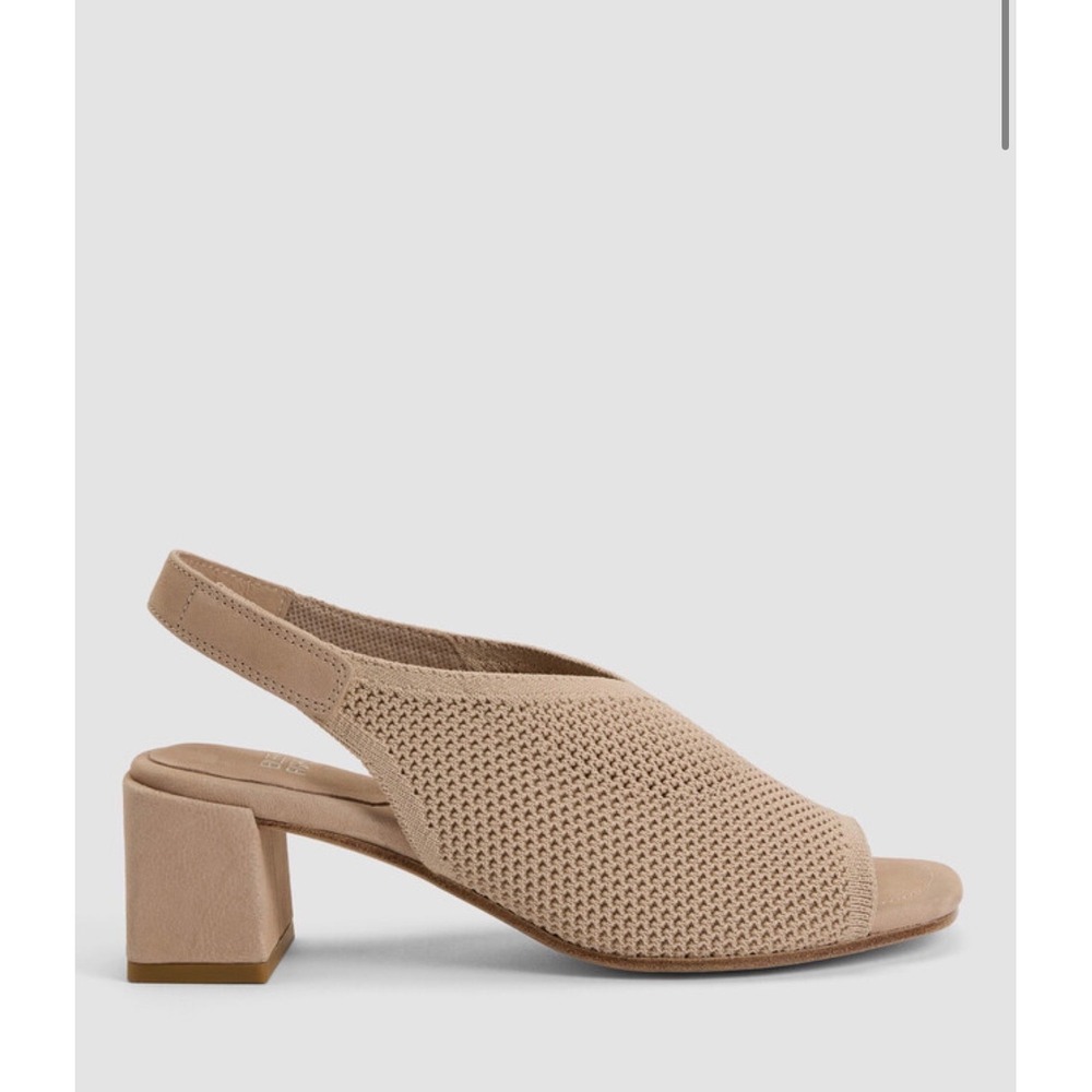 Eileen Fisher Trudy Stretch Knit Slingback Block Heel Tan Sandals 8.5 Open Toe